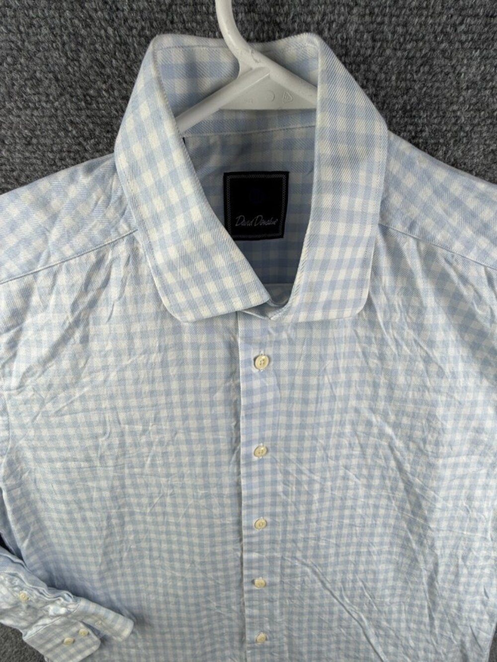 David Donahue Long Sleeve Button Up Shirt Men Cotton Blue Check 15.5 34/35 Adult